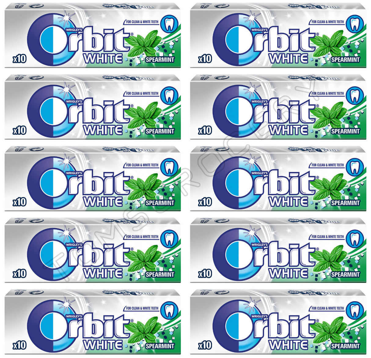 10 WRIGLEY'S ORBIT WHITE SPEARMINT Flavor Sugarfree Chewing Gum 14g 0.49oz