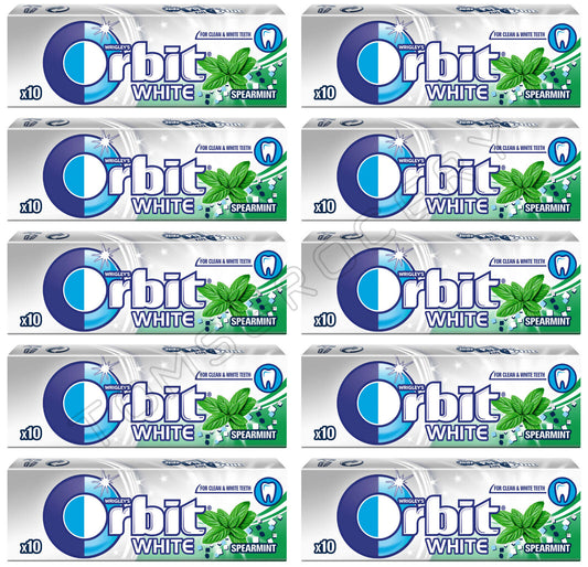 10 WRIGLEY'S ORBIT WHITE SPEARMINT Flavor Sugarfree Chewing Gum 14g 0.49oz