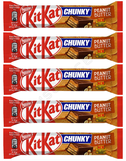 5 x KITKAT CHUNKY PEANUT BUTTER Chocolate Bars European Sweets Snacks 42g