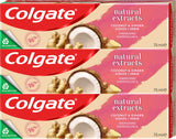 3 x COLGATE NATURAL EXTRACTS Coconut & Ginger DETOX Clean Daily Toothpaste 75ml