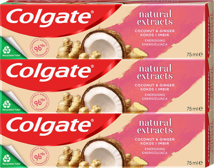 3 x COLGATE NATURAL EXTRACTS Coconut & Ginger DETOX Clean Daily Toothpaste 75ml