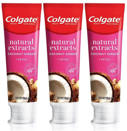 3 x COLGATE NATURAL EXTRACTS Coconut & Ginger DETOX Clean Daily Toothpaste 75ml