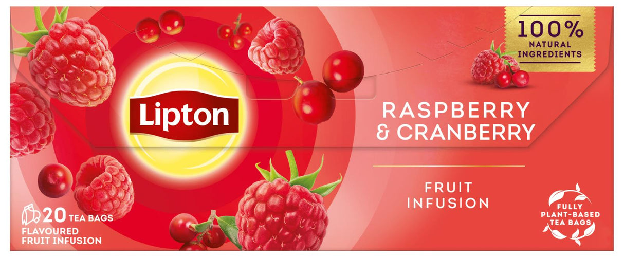 6 x LIPTON RASPBERRY & CRANBERRY Flavor Fruit Infusion Tea Boxes (120 servings)