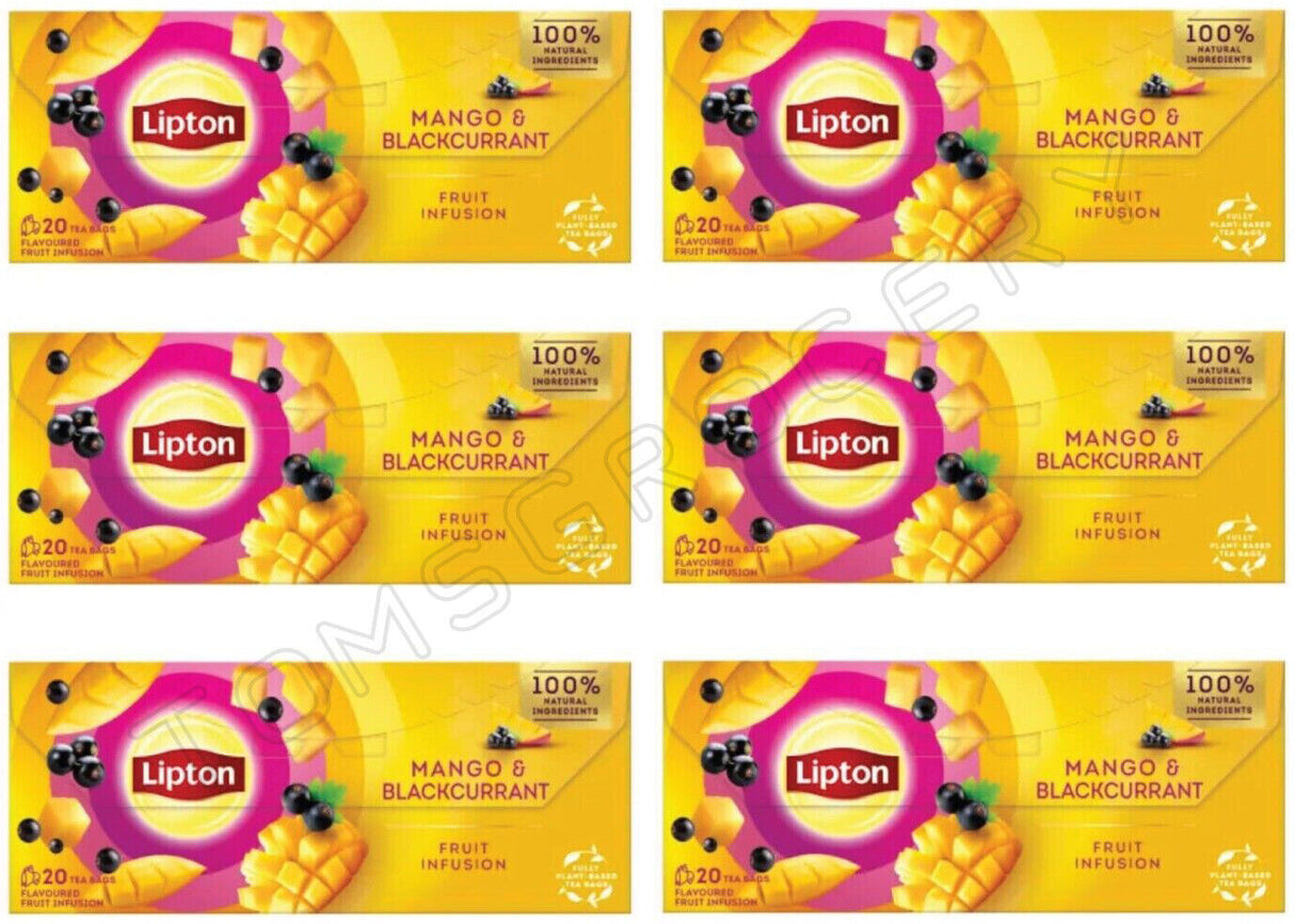 6 x LIPTON MANGO & BLACKCURRANT Flavor Fruit Infusion Tea Boxes (120 servings)