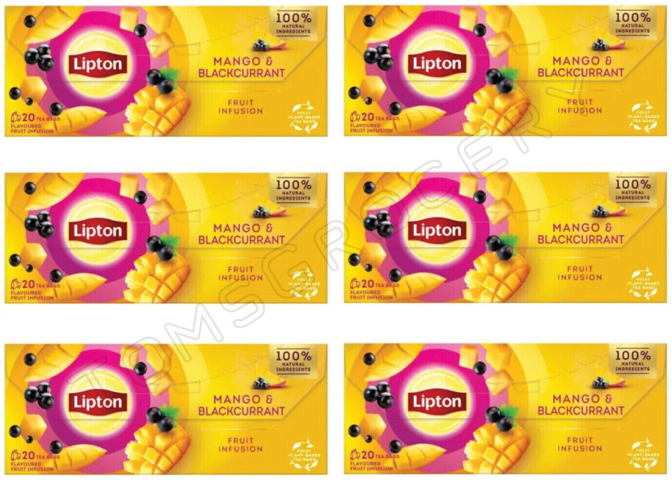 6 x LIPTON MANGO & BLACKCURRANT Flavor Fruit Infusion Tea Boxes (120 servings)
