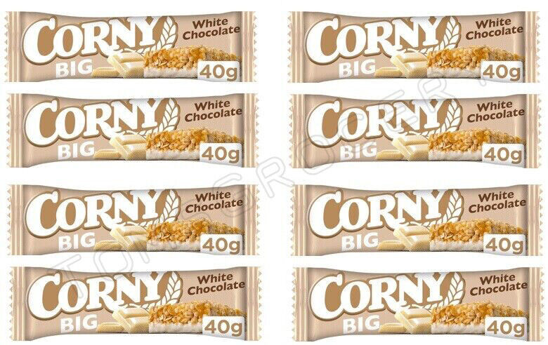 8 x CORNY BIG WHITE CHOCOLATE Flavor Healthy Energy Breakfast Cereal Bars 40g