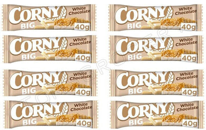 8 x CORNY BIG WHITE CHOCOLATE Flavor Healthy Energy Breakfast Cereal Bars 40g