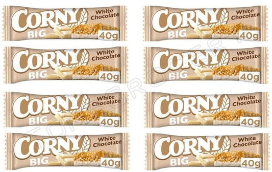 8 x CORNY BIG WHITE CHOCOLATE Flavor Healthy Energy Breakfast Cereal Bars 40g