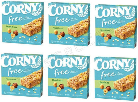 6 x CORNY HAZELNUT Flavor Healthy Energy Breakfast Cereal Bar Boxes 120g 4.2oz