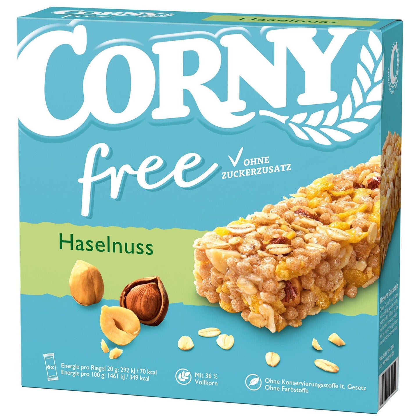 6 x CORNY HAZELNUT Flavor Healthy Energy Breakfast Cereal Bar Boxes 120g 4.2oz