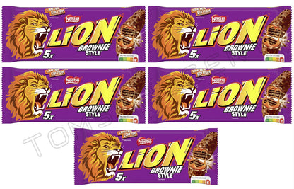 5 x LION BROWNIE STYLE Crisp & Creamy Chocolate Bars Sweets Snacks (25 servings)