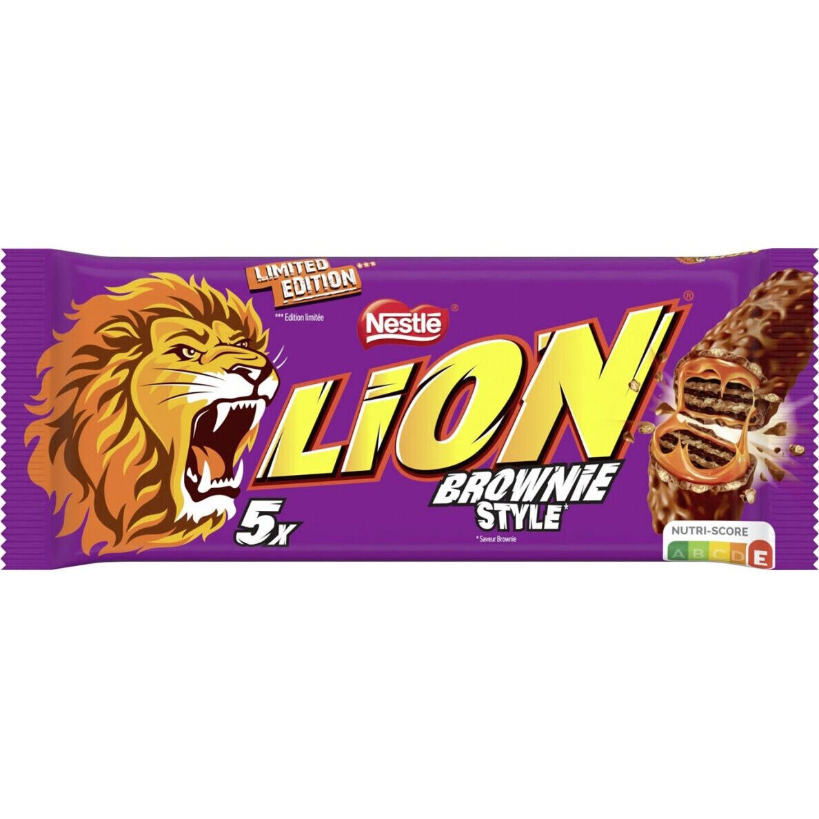 5 x LION BROWNIE STYLE Crisp & Creamy Chocolate Bars Sweets Snacks (25 servings)