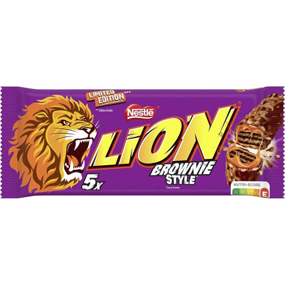 5 x LION BROWNIE STYLE Crisp & Creamy Chocolate Bars Sweets Snacks (25 servings)