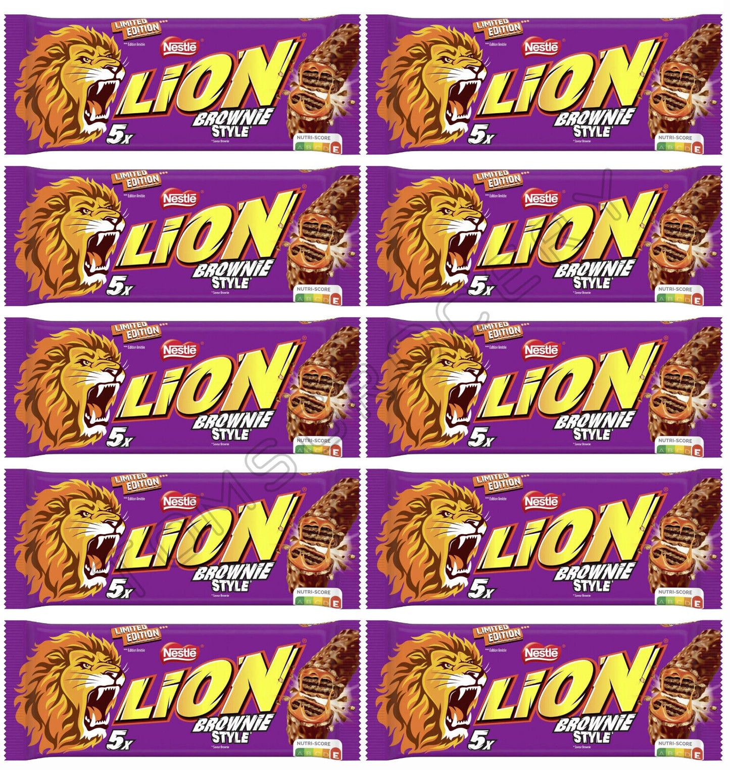 10x LION BROWNIE STYLE Crisp & Creamy Chocolate Bars Sweets Snacks (50 servings)