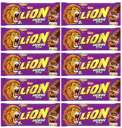 10x LION BROWNIE STYLE Crisp & Creamy Chocolate Bars Sweets Snacks (50 servings)