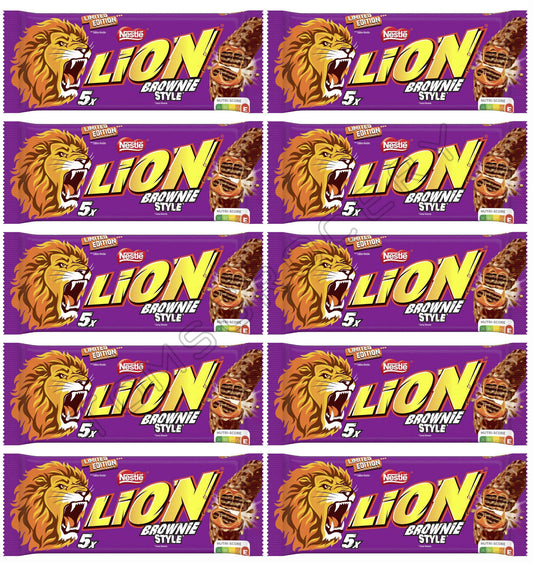 10x LION BROWNIE STYLE Crisp & Creamy Chocolate Bars Sweets Snacks (50 servings)