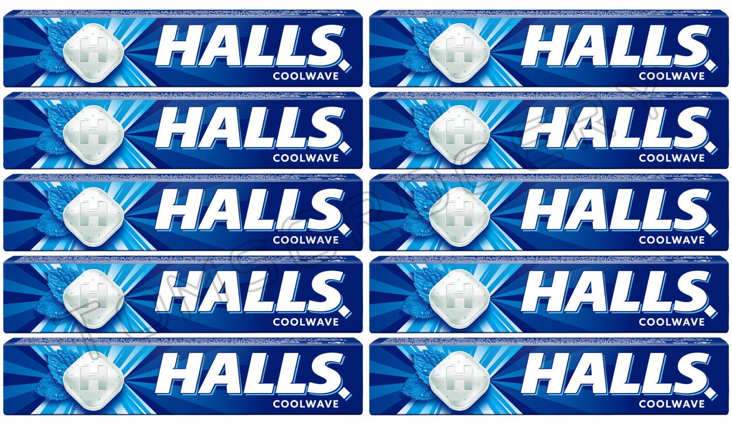 10 x HALLS COOLWAVE Menthol Eucalyptus Flavor Pastilles Refreshing Candy