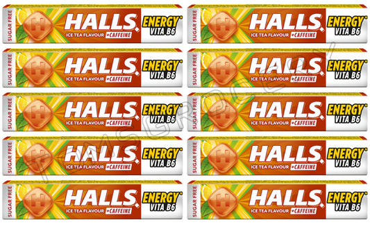 10 HALLS ENERGY CAFFEINE Ice Tea Flavor Pastilles Refreshing Candy 32g 1.1oz