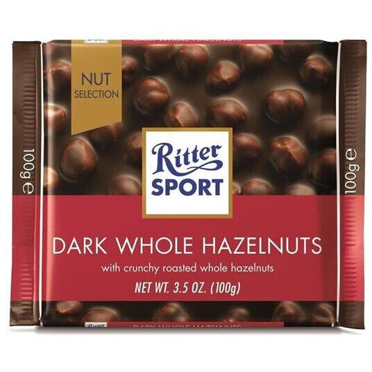 4 x RITTER SPORT Dark Whole Hazelnuts German Chocolate Bars Sweets 100g 3.5oz