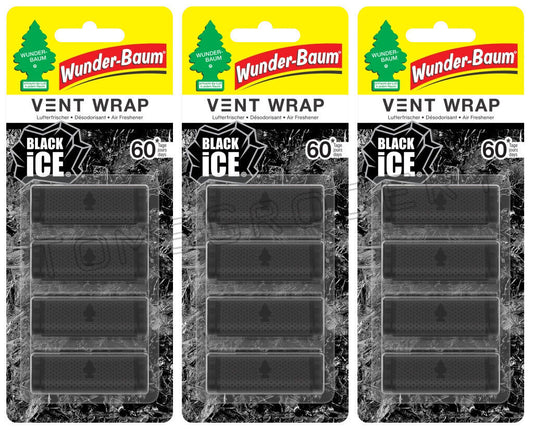 3 WUNDER BAUM VENT WRAP BLACK ICE Discreet Car Air Fresheners