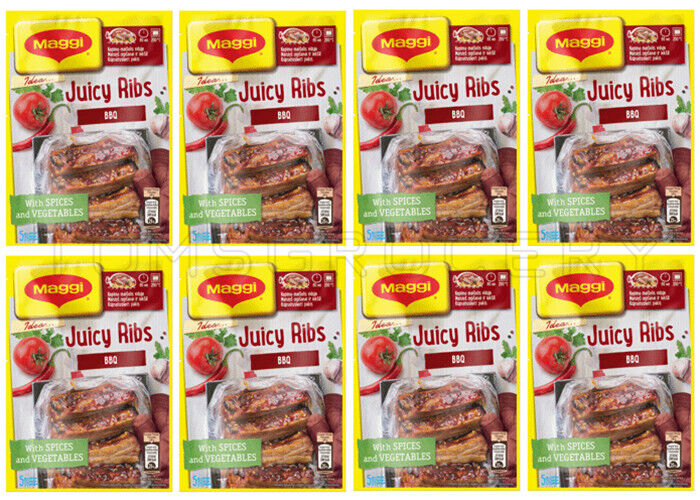 MAGGI IDEA JUICY BBQ RIBS Quick Marinade Seasoning Spice Mix Baking Sleeve 8x44g