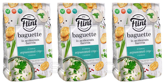 FLINT BAGUETTE SOUR CREAM & HERBS Flavor Baked Bread Crisps Snacks 3x 110g 3.8oz