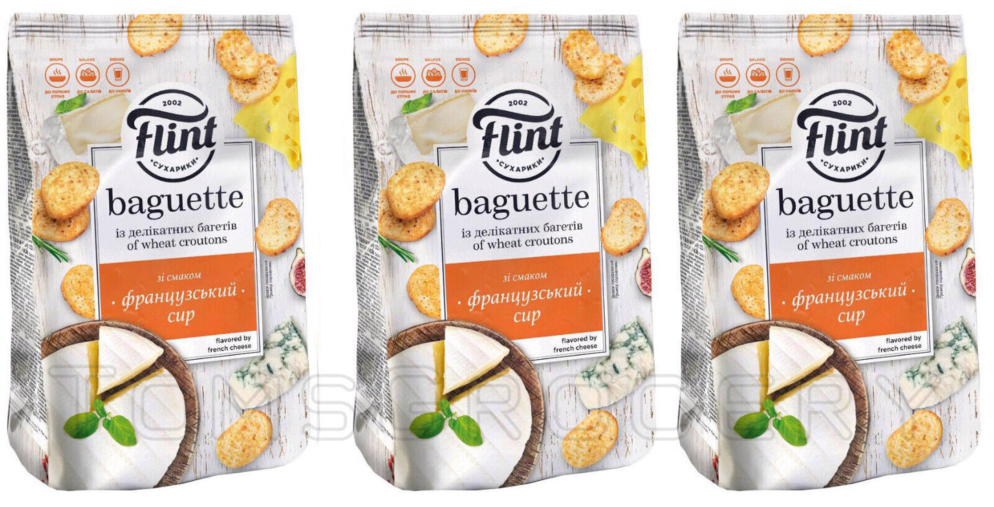 FLINT BAGUETTE FRENCH CHEESE Flavor Baked Bread Crisps Snacks 3x 110g 3.8oz