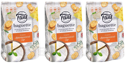 FLINT BAGUETTE FRENCH CHEESE Flavor Baked Bread Crisps Snacks 3x 110g 3.8oz