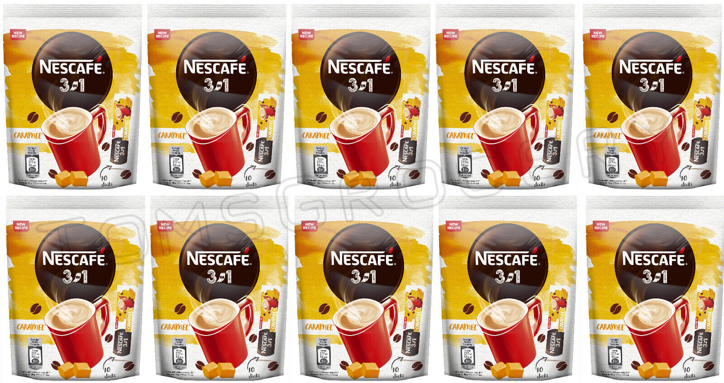 10 NESCAFE 3in1 CARAMEL Flavor Instant Coffee Sticks European Snacks 160g 5.6oz