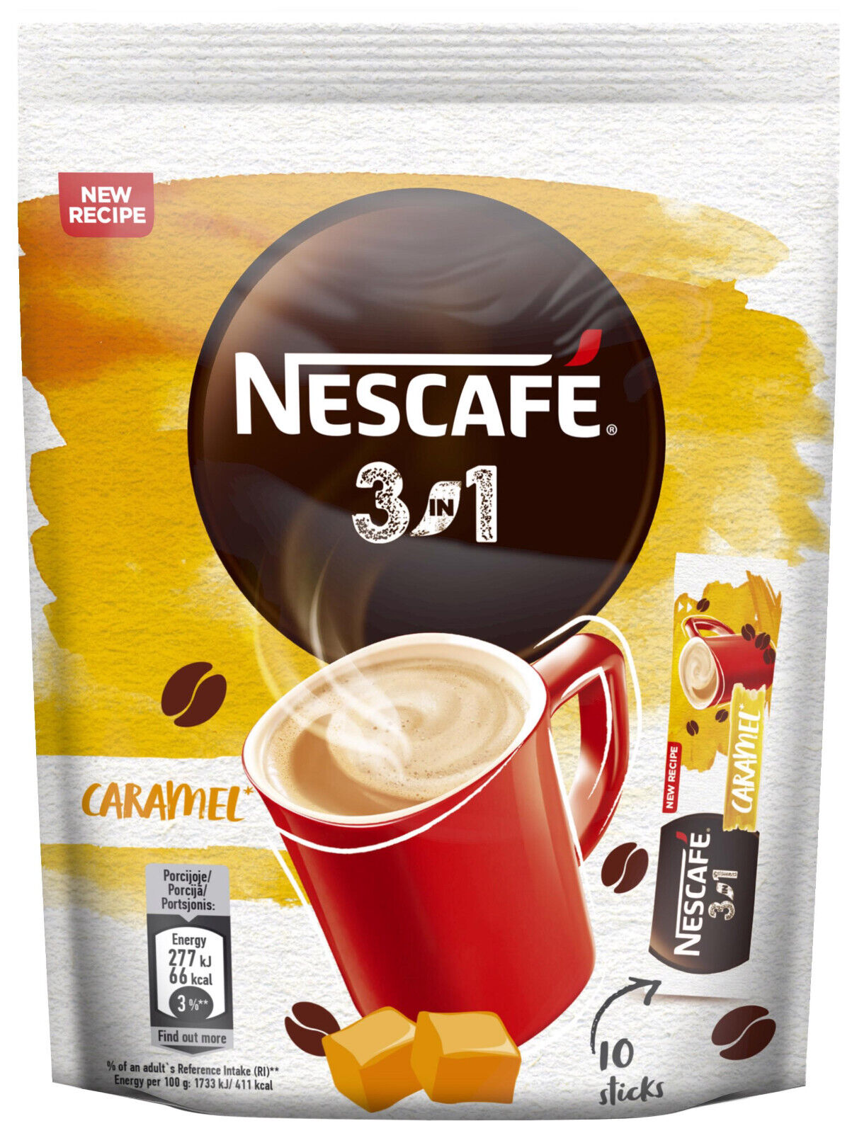 10 NESCAFE 3in1 CARAMEL Flavor Instant Coffee Sticks European Snacks 160g 5.6oz