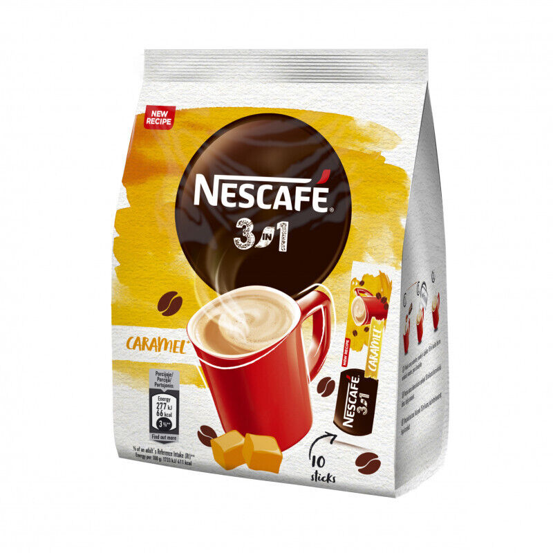 10 NESCAFE 3in1 CARAMEL Flavor Instant Coffee Sticks European Snacks 160g 5.6oz