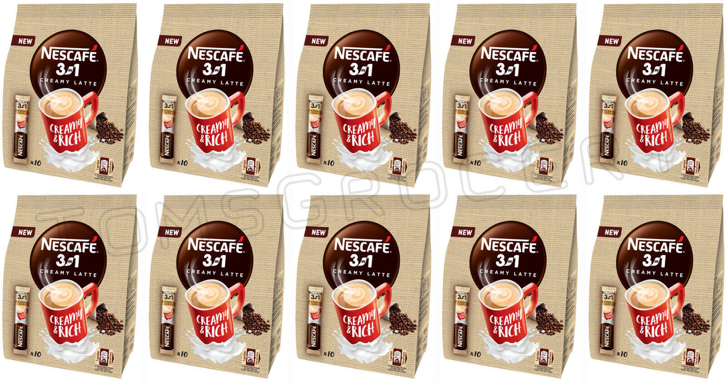 10 NESCAFE CREAMY LATTE 3in1 Instant Coffee Sticks European Snacks 150g 5.3oz