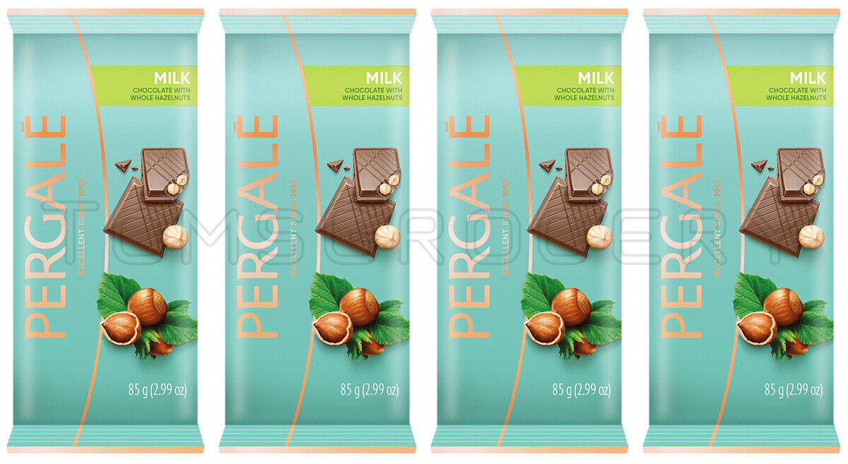4 PERGALE MILK CHOCOLATE Bars with Whole Hazelnuts 85g 3oz