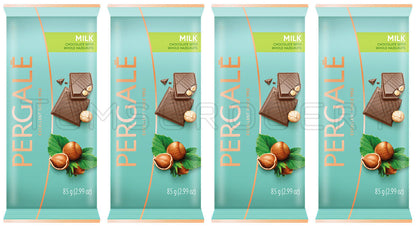 4 PERGALE MILK CHOCOLATE with Whole Hazelnuts European Candy Sweets 85g 3oz