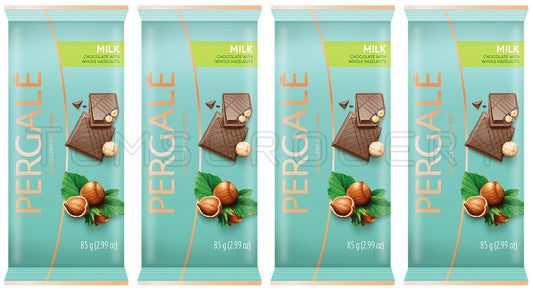 4 PERGALE MILK CHOCOLATE with Whole Hazelnuts European Candy Sweets 85g 3oz