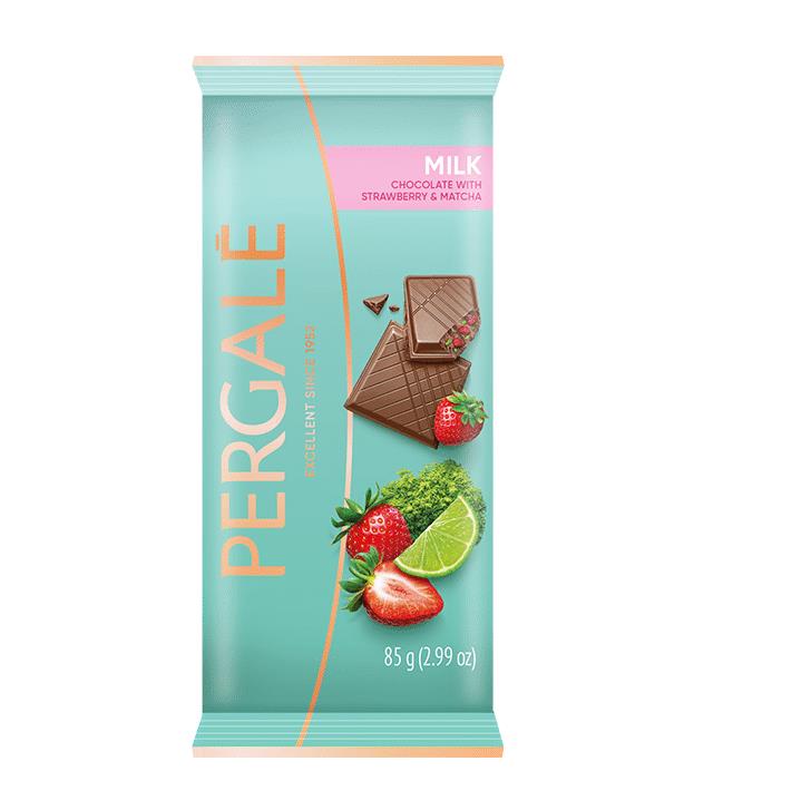 4 PERGALE Milk Chocolate Bars with Strawberry & Matcha Filling 85g