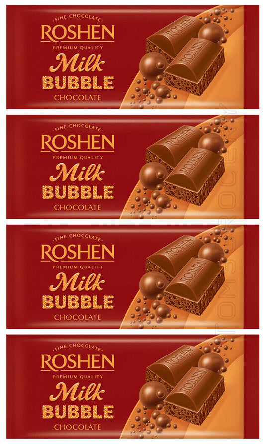 ROSHEN BUBBLE MILK CHOCOLATE Bars Ukrainian Sweets Candy Snacks 4x 80g 2.8oz