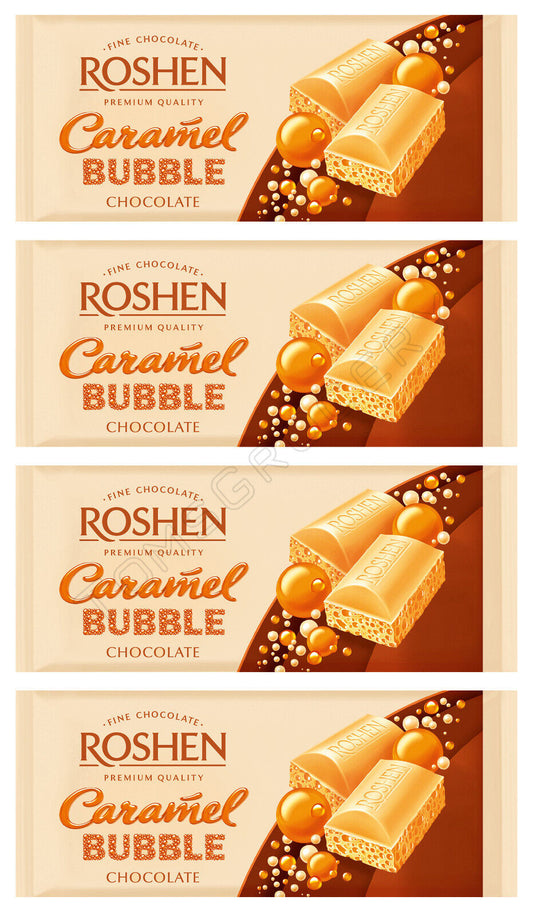 ROSHEN CARAMEL BUBBLE CHOCOLATE Bars Ukrainian Sweets Candy Snacks 4x 80g 2.8oz