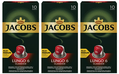 3 x JACOBS LUNGO CLASSICO Nespresso Original Coffee Capsules Pods