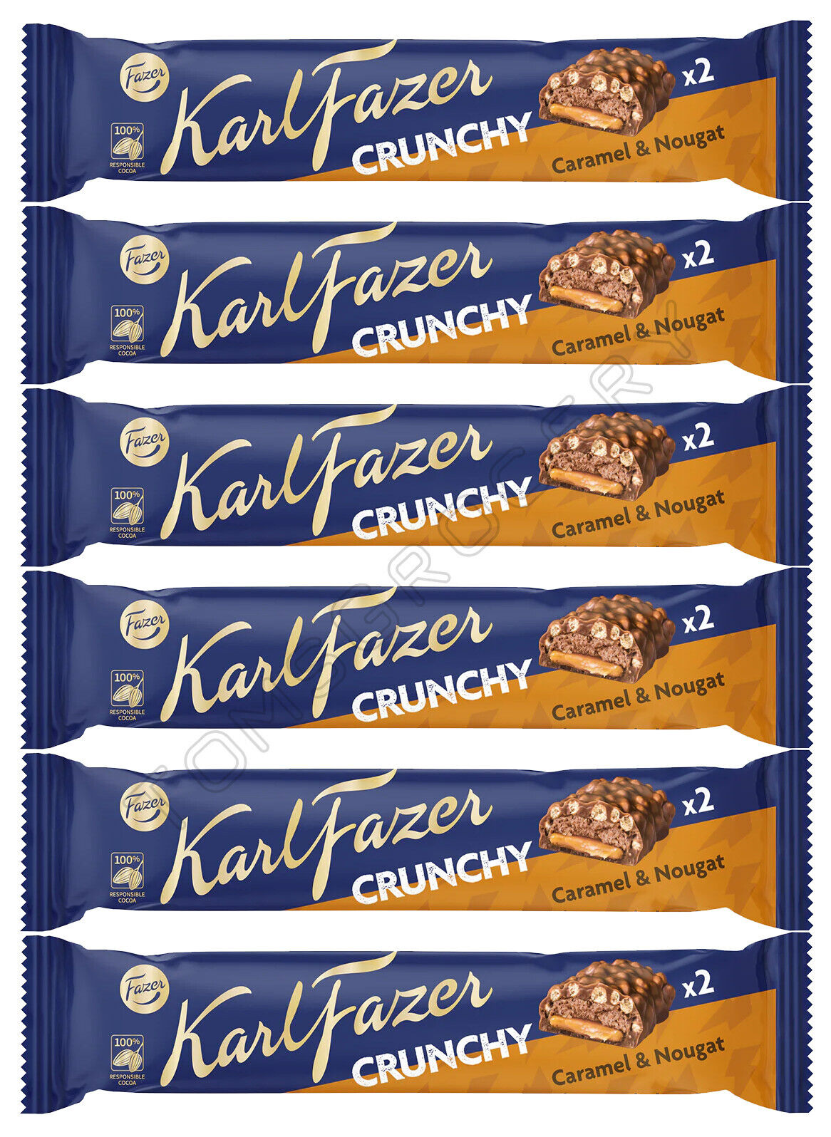 FAZER CRUNCHY Caramel & Nougat Chocolate Bars Candy European Sweets 6x 55g 1.9oz