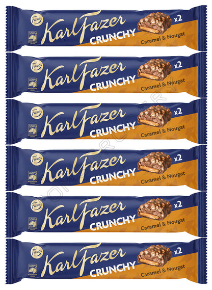 FAZER CRUNCHY Caramel & Nougat Chocolate Bars Candy European Sweets 6x 55g 1.9oz