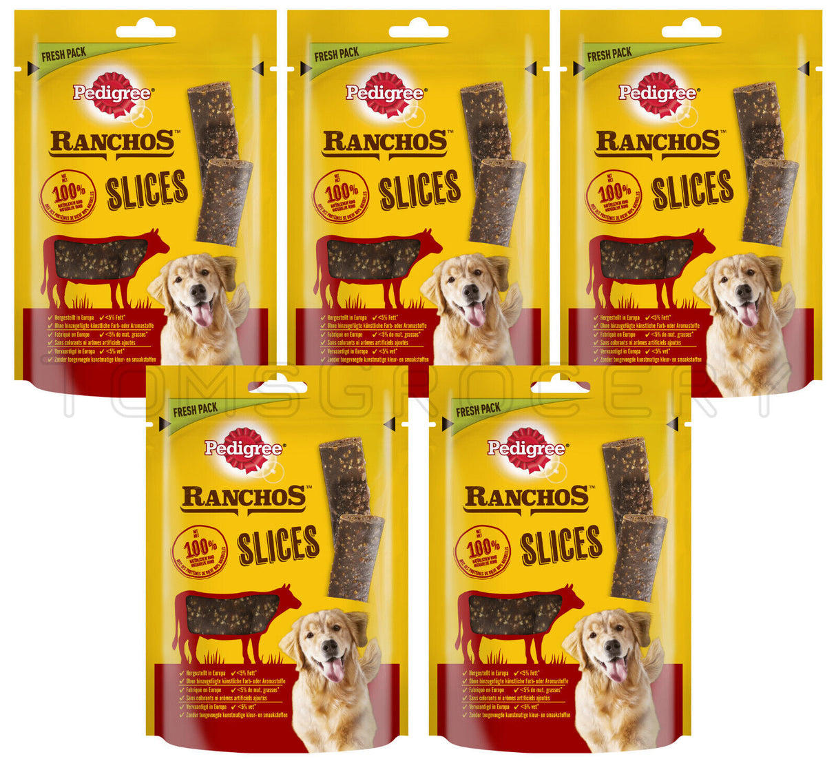 PEDIGREE RANCHOS BEEF SLICES Natural Dog Treats Chews 5x 60g 2.1oz