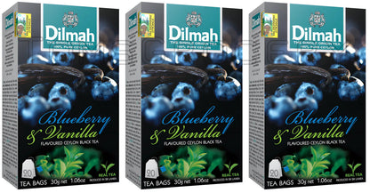 3 DILMAH BLUEBERRY & VANILLA Flavor Ceylon Black Tea Sri Lanka (60 servings)