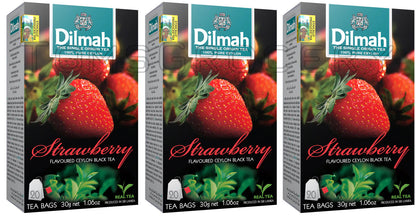 3 DILMAH STRAWBERRY Flavor Ceylon Black Tea Sri Lanka Origin (60 servings)