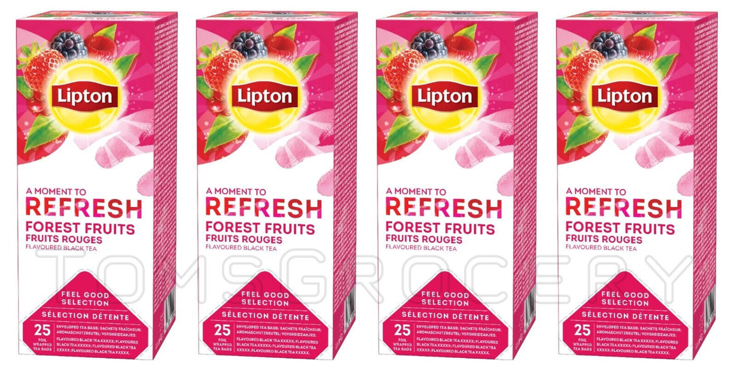4 LIPTON REFRESH FOREST FRUITS Flavor Black Tea Boxes (100 servings)