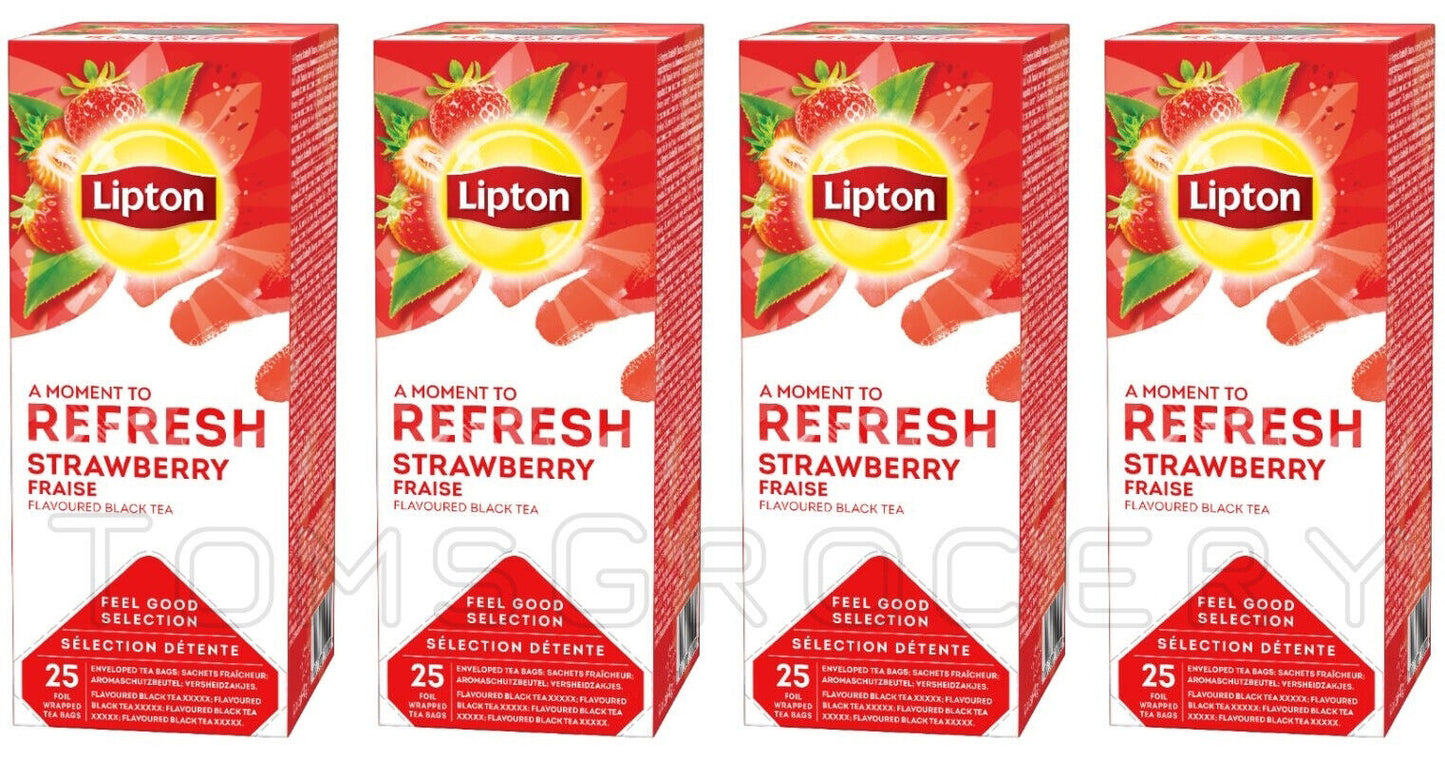 4 LIPTON REFRESH STRAWBERRY Flavor Black Tea Boxes (100 servings)