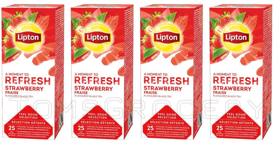 4 LIPTON REFRESH STRAWBERRY Flavor Black Tea Boxes (100 servings)