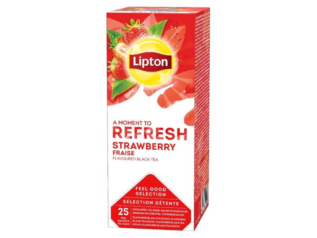 4 LIPTON REFRESH STRAWBERRY Flavor Black Tea Boxes (100 servings)