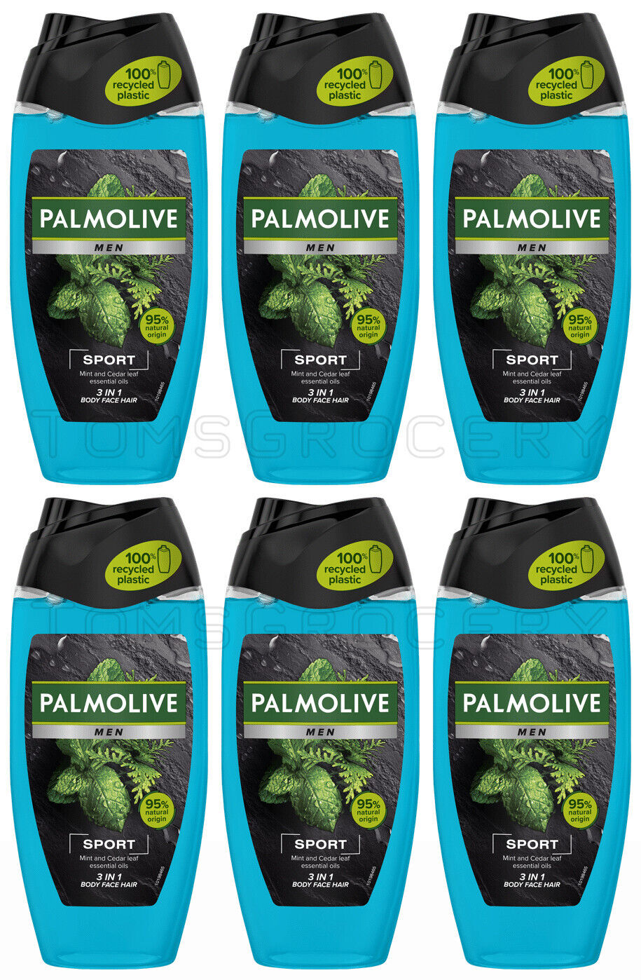 6 PALMOLIVE MEN SPORT 3in1 Shampoo Shower Gel Mint & Cedar Leaf Oils 250ml