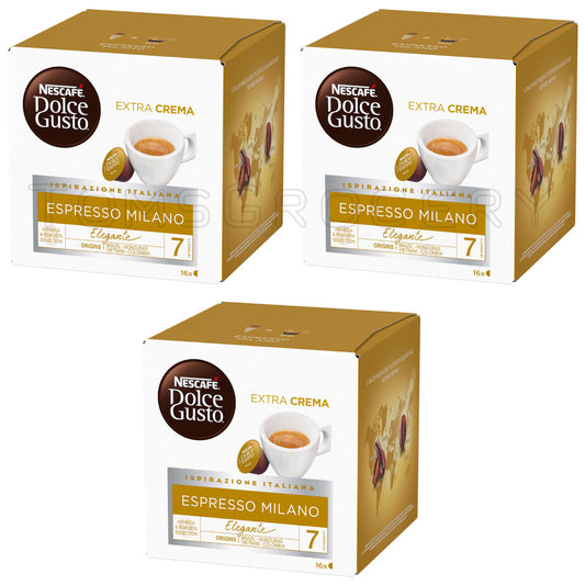 3 NESCAFE ESPRESSO MILANO ELEGANTE Dolce Gusto Coffee Capsules Pods Box New